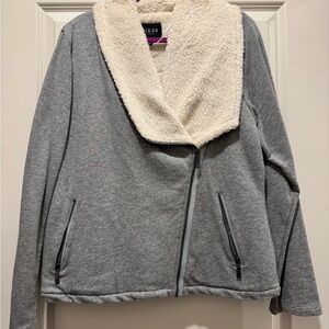 Guess Women's Gray Teddy Jacket with Cream Collar